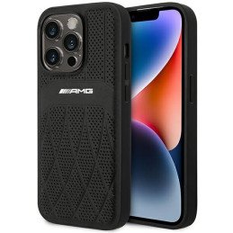 AMG Leather Curved Lines MagSafe dėklas iPhone 14 Pro - juodas