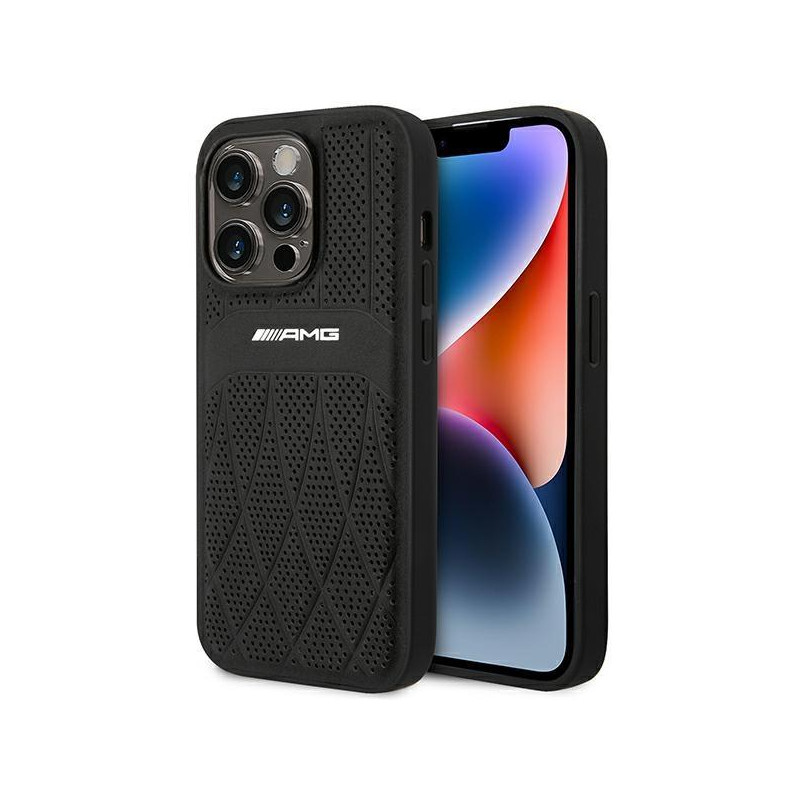 AMG Leather Curved Lines MagSafe dėklas iPhone 14 Pro - juodas AMG Leather Curved Lines MagSafe dėklas iPhone 14 Pro - juodas