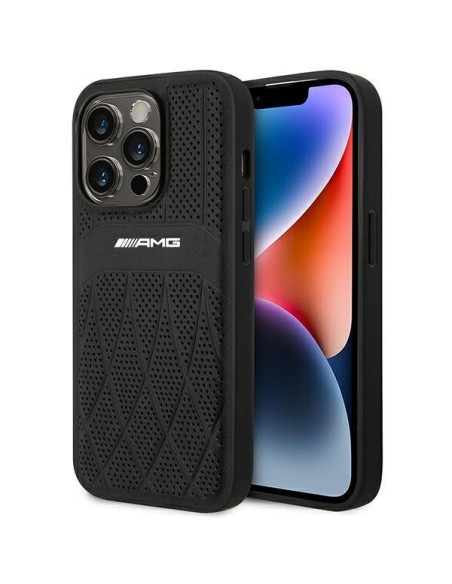 AMG Leather Curved Lines MagSafe dėklas iPhone 14 Pro - juodas AMG Leather Curved Lines MagSafe dėklas iPhone 14 Pro - juodas