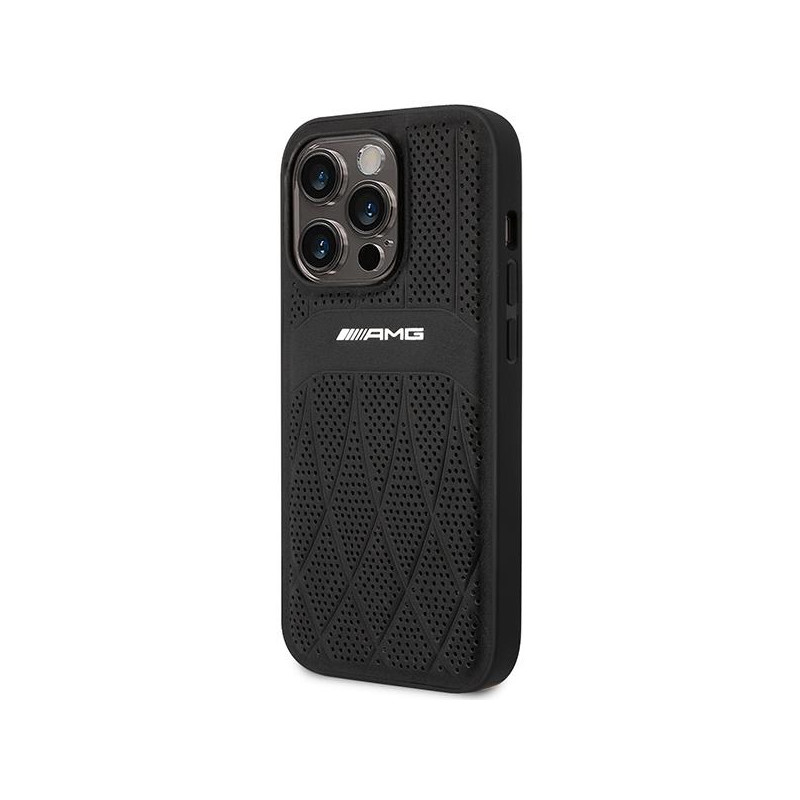 AMG Leather Curved Lines MagSafe dėklas iPhone 14 Pro - juodas