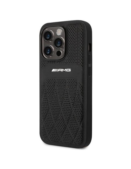 AMG Leather Curved Lines MagSafe dėklas iPhone 14 Pro - juodas AMG Leather Curved Lines MagSafe dėklas iPhone 14 Pro - juodas
