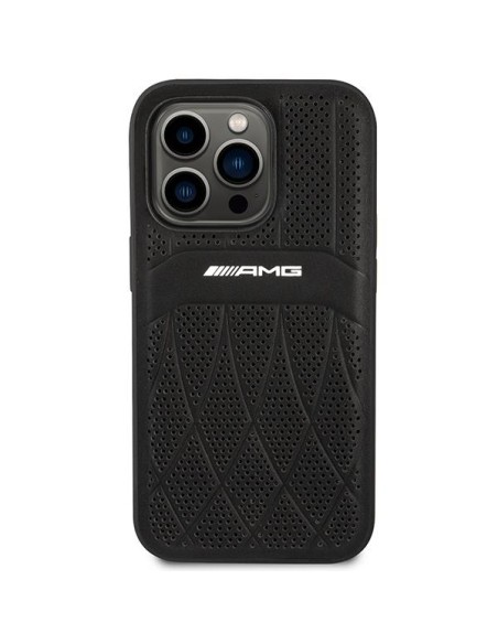 AMG Leather Curved Lines MagSafe dėklas iPhone 14 Pro - juodas AMG Leather Curved Lines MagSafe dėklas iPhone 14 Pro - juodas
