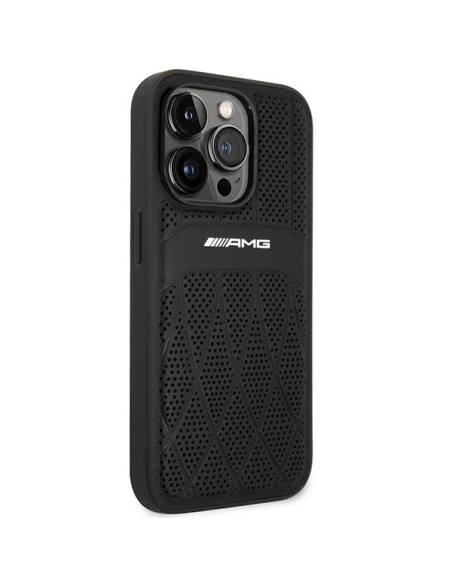 AMG Leather Curved Lines MagSafe dėklas iPhone 14 Pro - juodas AMG Leather Curved Lines MagSafe dėklas iPhone 14 Pro - juodas