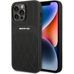 AMG Leather Curved Lines MagSafe dėklas iPhone 14 Pro Max - juodas