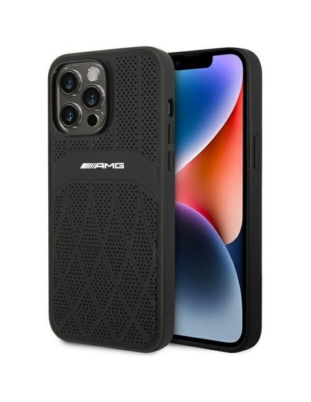 AMG Leather Curved Lines MagSafe dėklas iPhone 14 Pro Max - juodas AMG Leather Curved Lines MagSafe dėklas iPhone 14 Pro Max - juodas