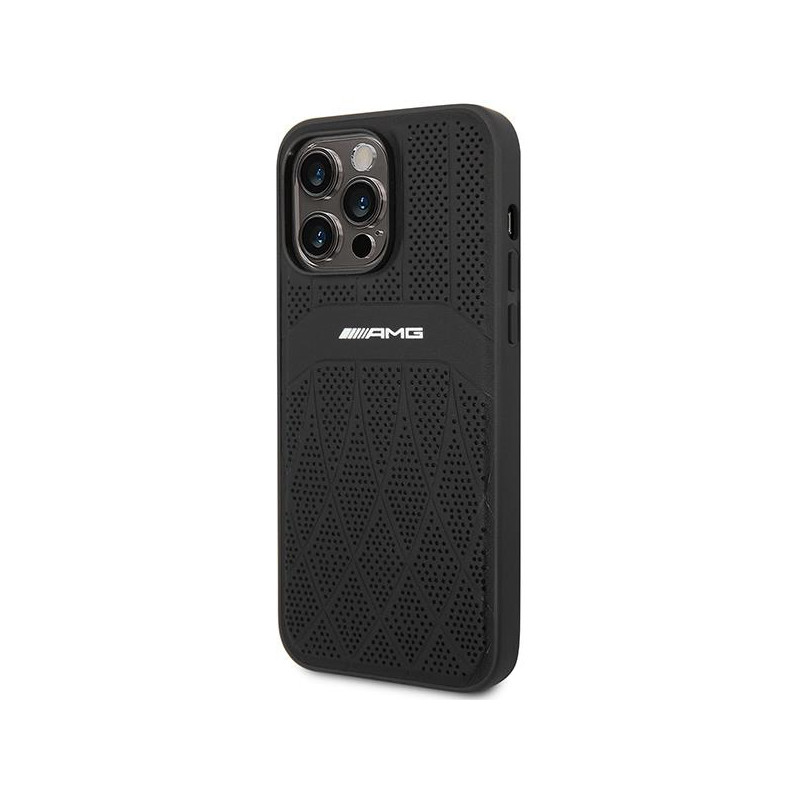 AMG Leather Curved Lines MagSafe dėklas iPhone 14 Pro Max - juodas