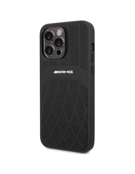 AMG Leather Curved Lines MagSafe dėklas iPhone 14 Pro Max - juodas AMG Leather Curved Lines MagSafe dėklas iPhone 14 Pro Max - juodas