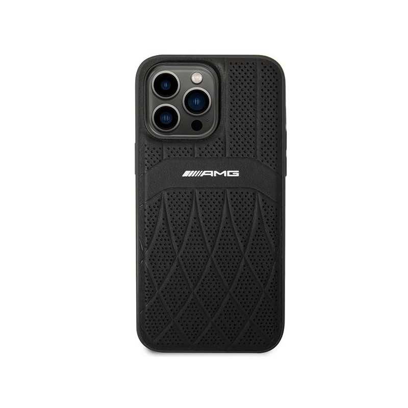 AMG Leather Curved Lines MagSafe dėklas iPhone 14 Pro Max - juodas
