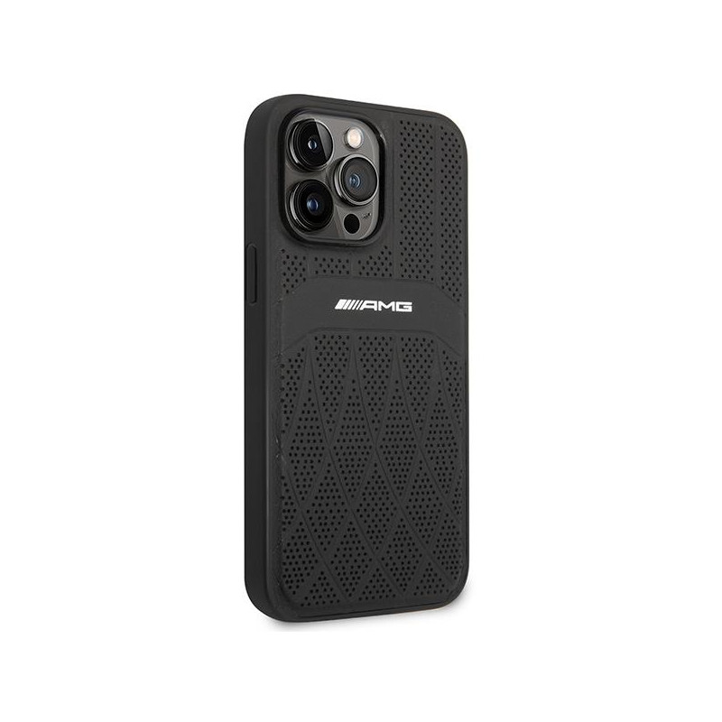 AMG Leather Curved Lines MagSafe dėklas iPhone 14 Pro Max - juodas