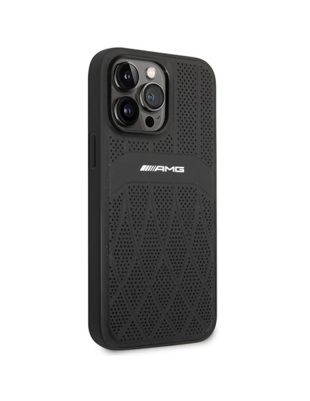 AMG Leather Curved Lines MagSafe dėklas iPhone 14 Pro Max - juodas AMG Leather Curved Lines MagSafe dėklas iPhone 14 Pro Max - juodas