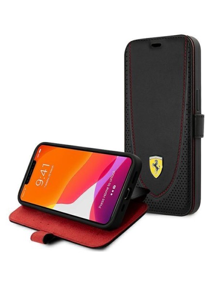 Ferrari Leather Curved Line dėklas, skirtas iPhone 13 Pro - juodas Ferrari Leather Curved Line dėklas, skirtas iPhone 13 Pro - juodas