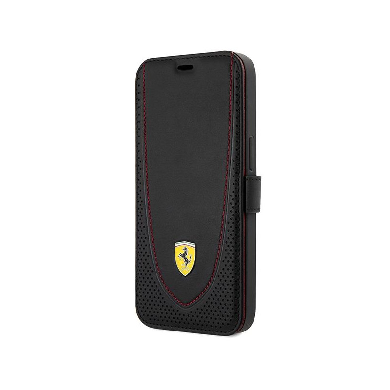 Ferrari Leather Curved Line dėklas, skirtas iPhone 13 Pro - juodas