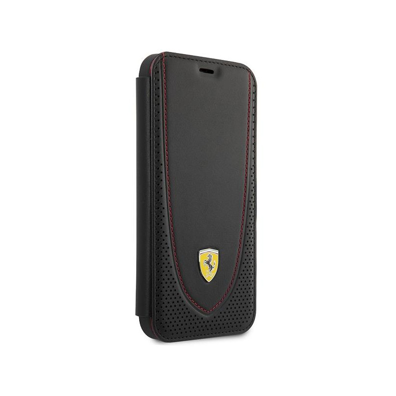 Ferrari Leather Curved Line dėklas, skirtas iPhone 13 Pro - juodas