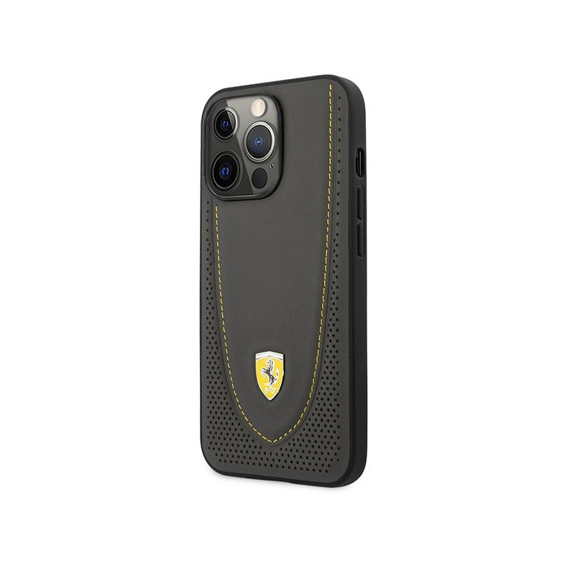 Ferrari Leather Curved Line dėklas, skirtas iPhone 13 Pro / iPhone 13 - juodas