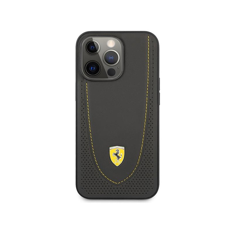 Ferrari Leather Curved Line dėklas, skirtas iPhone 13 Pro / iPhone 13 - juodas