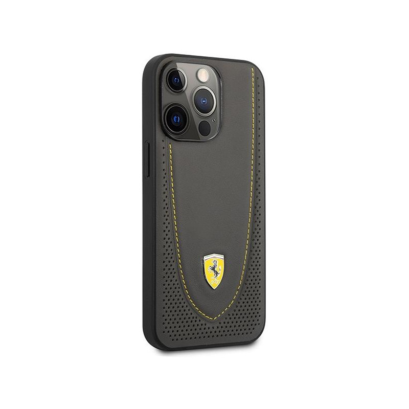 Ferrari Leather Curved Line dėklas, skirtas iPhone 13 Pro / iPhone 13 - juodas