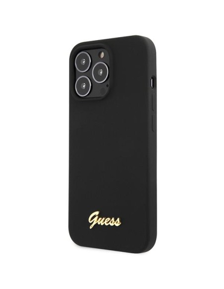 Guess Silicone Script Gold Logo dėklas, skirtas iPhone 13 Pro Max - juodas Guess Silicone Script Gold Logo dėklas, skirtas iPhone 13 Pro Max - juodas