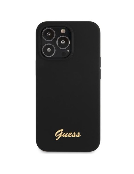Guess Silicone Script Gold Logo dėklas, skirtas iPhone 13 Pro Max - juodas Guess Silicone Script Gold Logo dėklas, skirtas iPhone 13 Pro Max - juodas