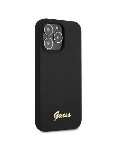 Guess Silicone Script Gold Logo dėklas, skirtas iPhone 13 Pro Max - juodas Guess Silicone Script Gold Logo dėklas, skirtas iPhone 13 Pro Max - juodas
