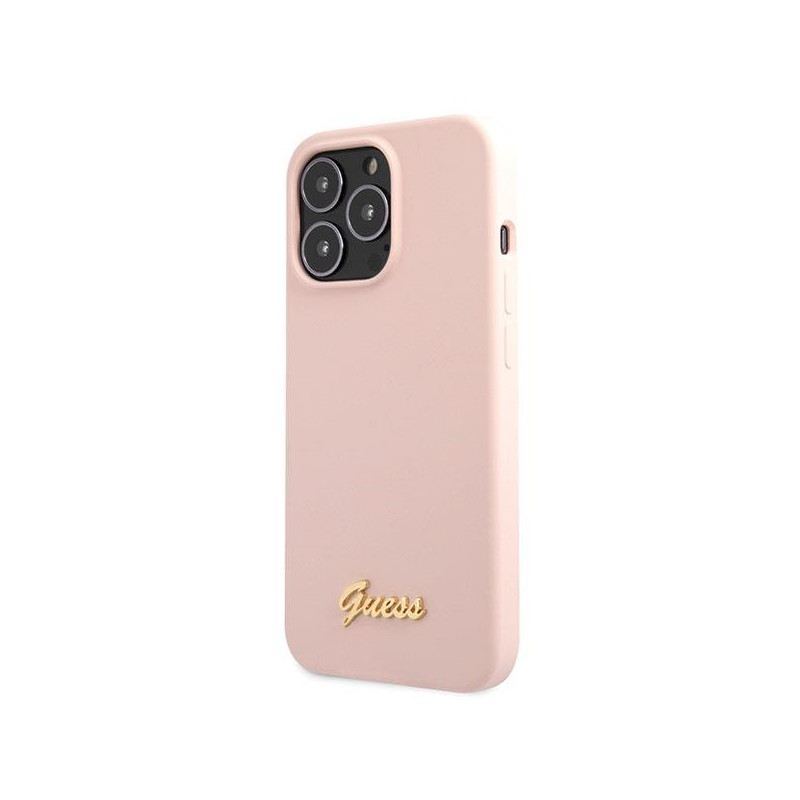 Guess Silicone Script Gold Logo dėklas, skirtas iPhone 13 Pro Max - šviesiai rožinis