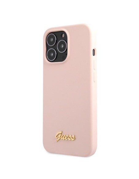 Guess Silicone Script Gold Logo dėklas, skirtas iPhone 13 Pro Max - šviesiai rožinis Guess Silicone Script Gold Logo dėklas, skirtas iPhone 13 Pro Max - šviesiai rožinis