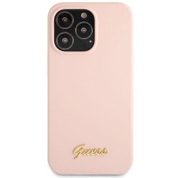 Guess Silicone Script Gold Logo dėklas, skirtas iPhone 13 Pro Max - šviesiai rožinis