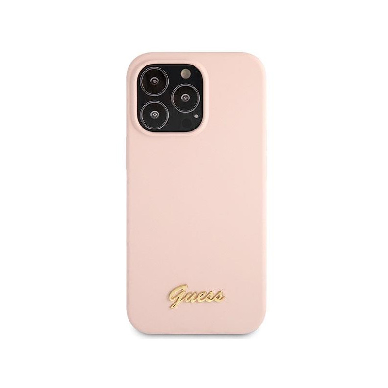 Guess Silicone Script Gold Logo dėklas, skirtas iPhone 13 Pro Max - šviesiai rožinis