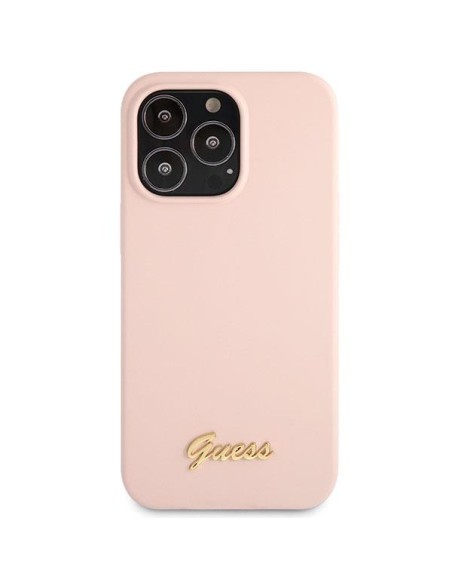 Guess Silicone Script Gold Logo dėklas, skirtas iPhone 13 Pro Max - šviesiai rožinis Guess Silicone Script Gold Logo dėklas, skirtas iPhone 13 Pro Max - šviesiai rožinis