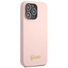 Guess Silicone Script Gold Logo dėklas, skirtas iPhone 13 Pro Max - šviesiai rožinis
