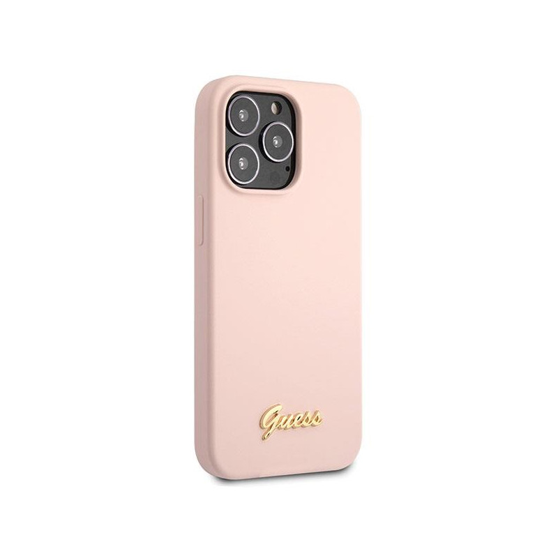 Guess Silicone Script Gold Logo dėklas, skirtas iPhone 13 Pro Max - šviesiai rožinis
