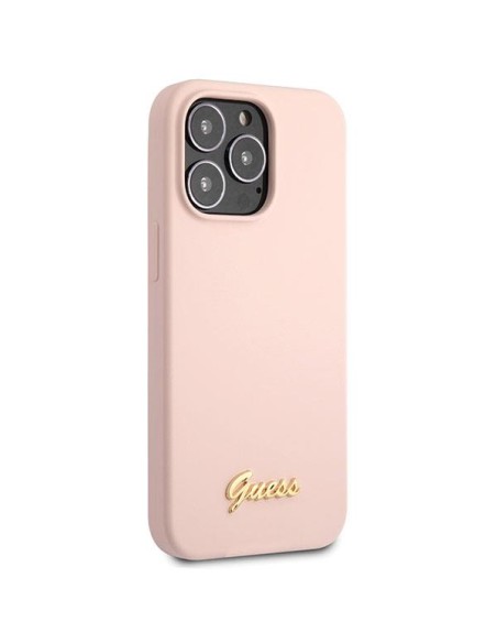 Guess Silicone Script Gold Logo dėklas, skirtas iPhone 13 Pro Max - šviesiai rožinis Guess Silicone Script Gold Logo dėklas, skirtas iPhone 13 Pro Max - šviesiai rožinis
