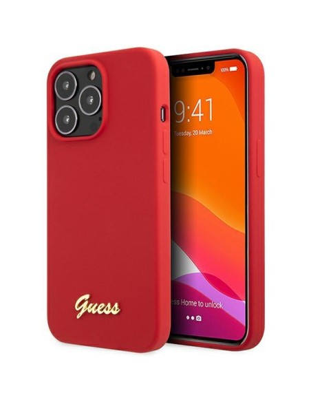 Guess Silicone Vintage Gold Logo dėklas, skirtas iPhone 13 Pro Max - raudonas Guess Silicone Vintage Gold Logo dėklas, skirtas iPhone 13 Pro Max - raudonas