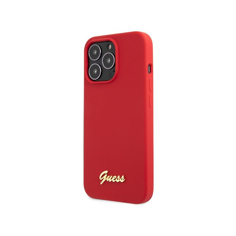 Guess Silicone Vintage Gold Logo dėklas, skirtas iPhone 13 Pro Max - raudonas