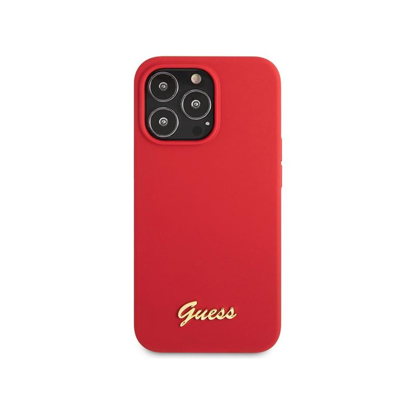 Guess Silicone Vintage Gold Logo dėklas, skirtas iPhone 13 Pro Max - raudonas