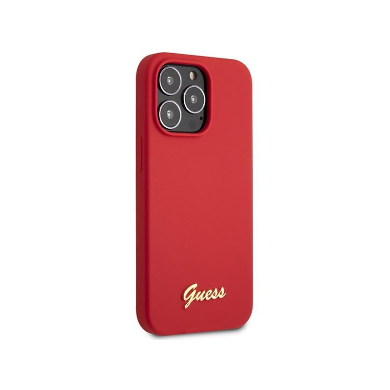 Guess Silicone Vintage Gold Logo dėklas, skirtas iPhone 13 Pro Max - raudonas