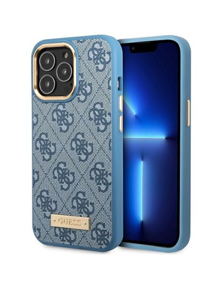 Guess 4G Logo Plate MagSafe dėklas iPhone 14 Pro - mėlynas Guess 4G Logo Plate MagSafe dėklas iPhone 14 Pro - mėlynas