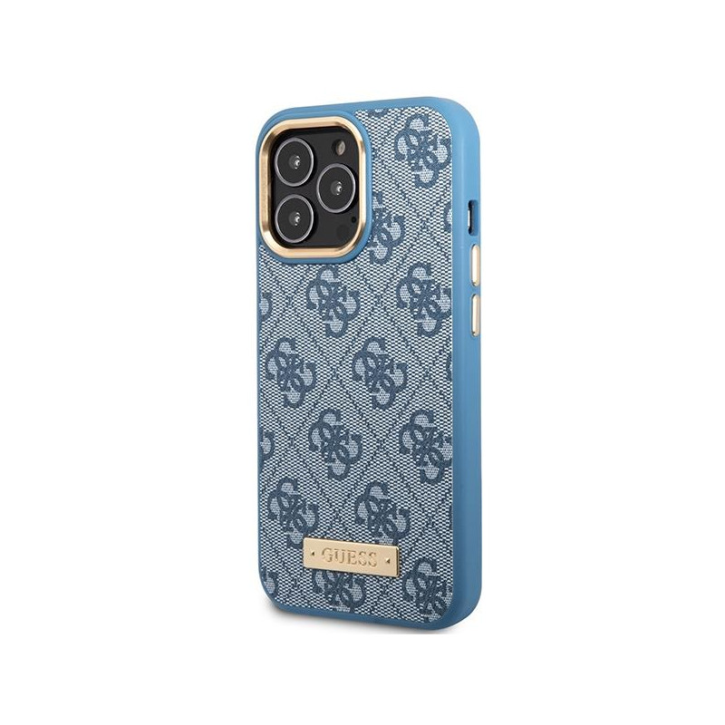 Guess 4G Logo Plate MagSafe dėklas iPhone 14 Pro - mėlynas
