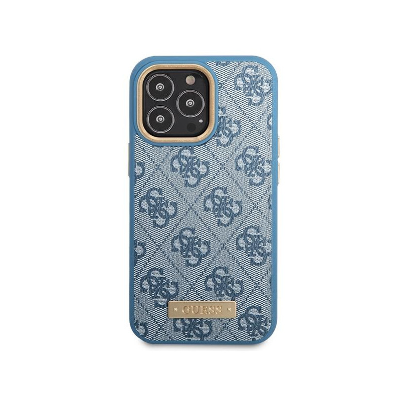 Guess 4G Logo Plate MagSafe dėklas iPhone 14 Pro - mėlynas