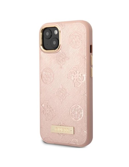 Guess Peony Logo Plate MagSafe dėklas iPhone 14 - rožinis Guess Peony Logo Plate MagSafe dėklas iPhone 14 - rožinis