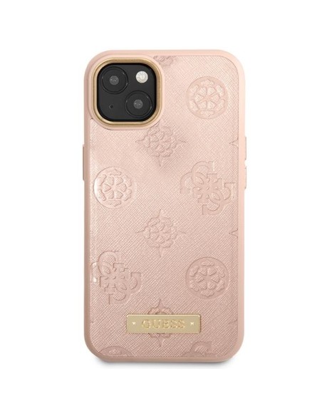 Guess Peony Logo Plate MagSafe dėklas iPhone 14 - rožinis Guess Peony Logo Plate MagSafe dėklas iPhone 14 - rožinis