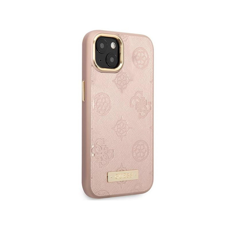 Guess Peony Logo Plate MagSafe dėklas iPhone 14 - rožinis