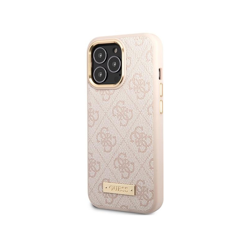 Guess 4G Logo Plate MagSafe dėklas iPhone 14 Pro Max - rožinis