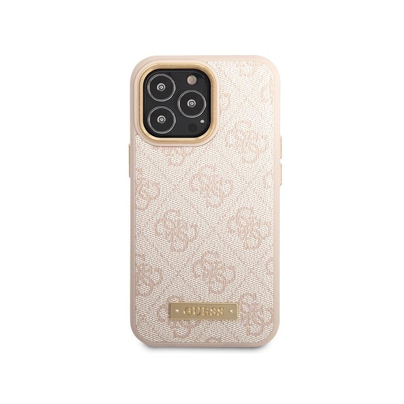 Guess 4G Logo Plate MagSafe dėklas iPhone 14 Pro Max - rožinis