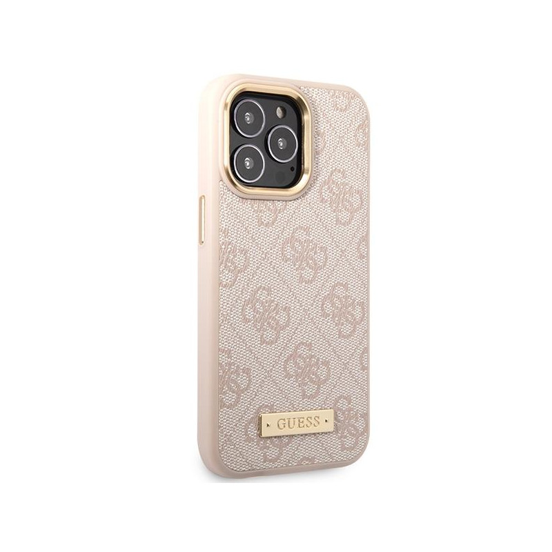 Guess 4G Logo Plate MagSafe dėklas iPhone 14 Pro Max - rožinis