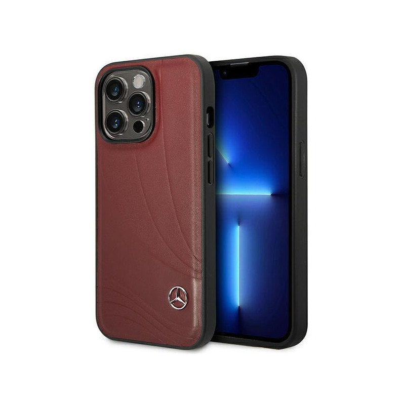 Mercedes Leather Wave Pattern dėklas iPhone 14 Pro - raudonas Mercedes Leather Wave Pattern dėklas iPhone 14 Pro - raudonas