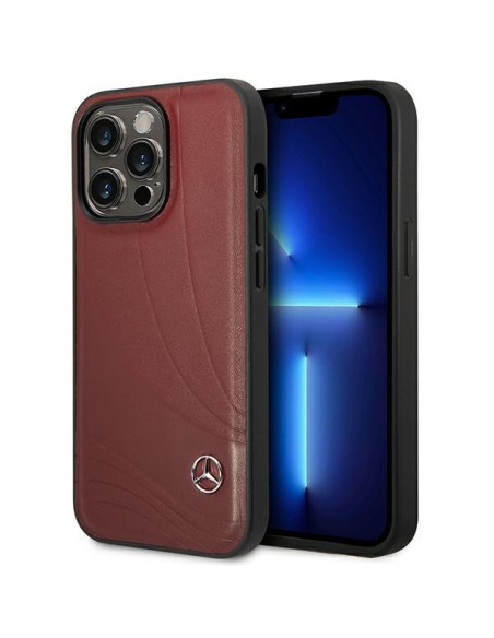 Mercedes Leather Wave Pattern dėklas iPhone 14 Pro - raudonas Mercedes Leather Wave Pattern dėklas iPhone 14 Pro - raudonas