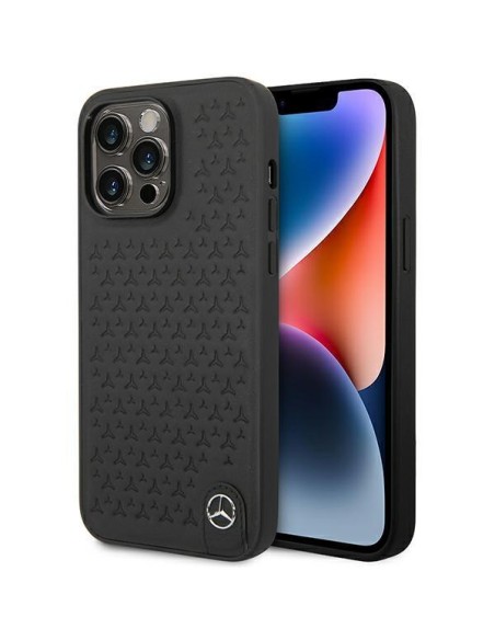 Mercedes Leather Stars Pattern dėklas, skirtas iPhone 14 Pro Max - juodas Mercedes Leather Stars Pattern dėklas, skirtas iPhone 14 Pro Max - juodas