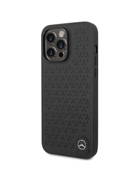 Mercedes Leather Stars Pattern dėklas, skirtas iPhone 14 Pro Max - juodas Mercedes Leather Stars Pattern dėklas, skirtas iPhone 14 Pro Max - juodas