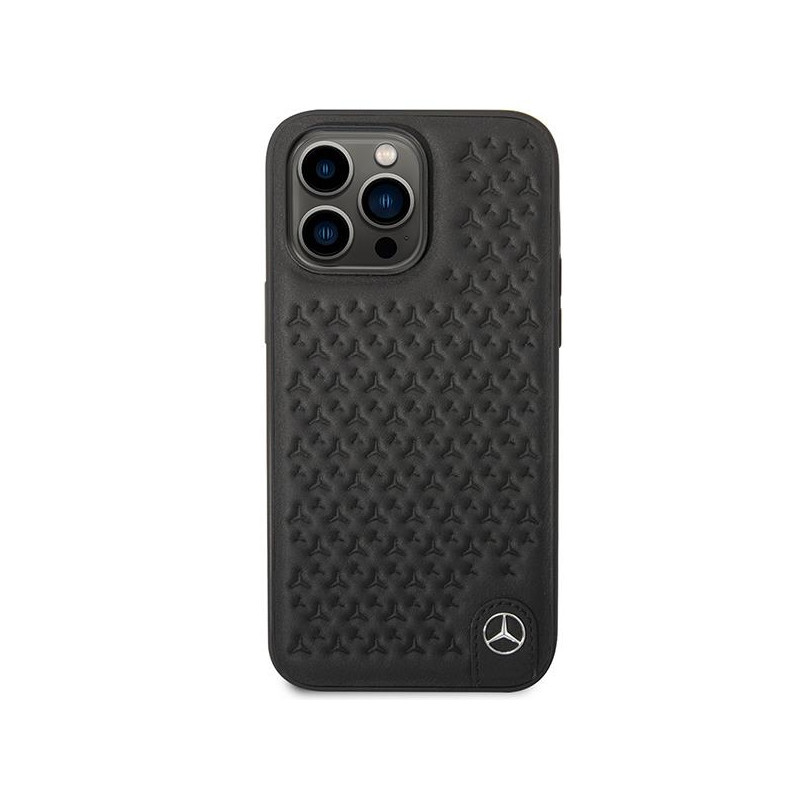 Mercedes Leather Stars Pattern dėklas, skirtas iPhone 14 Pro Max - juodas