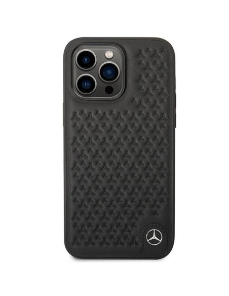 Mercedes Leather Stars Pattern dėklas, skirtas iPhone 14 Pro Max - juodas Mercedes Leather Stars Pattern dėklas, skirtas iPhone 14 Pro Max - juodas